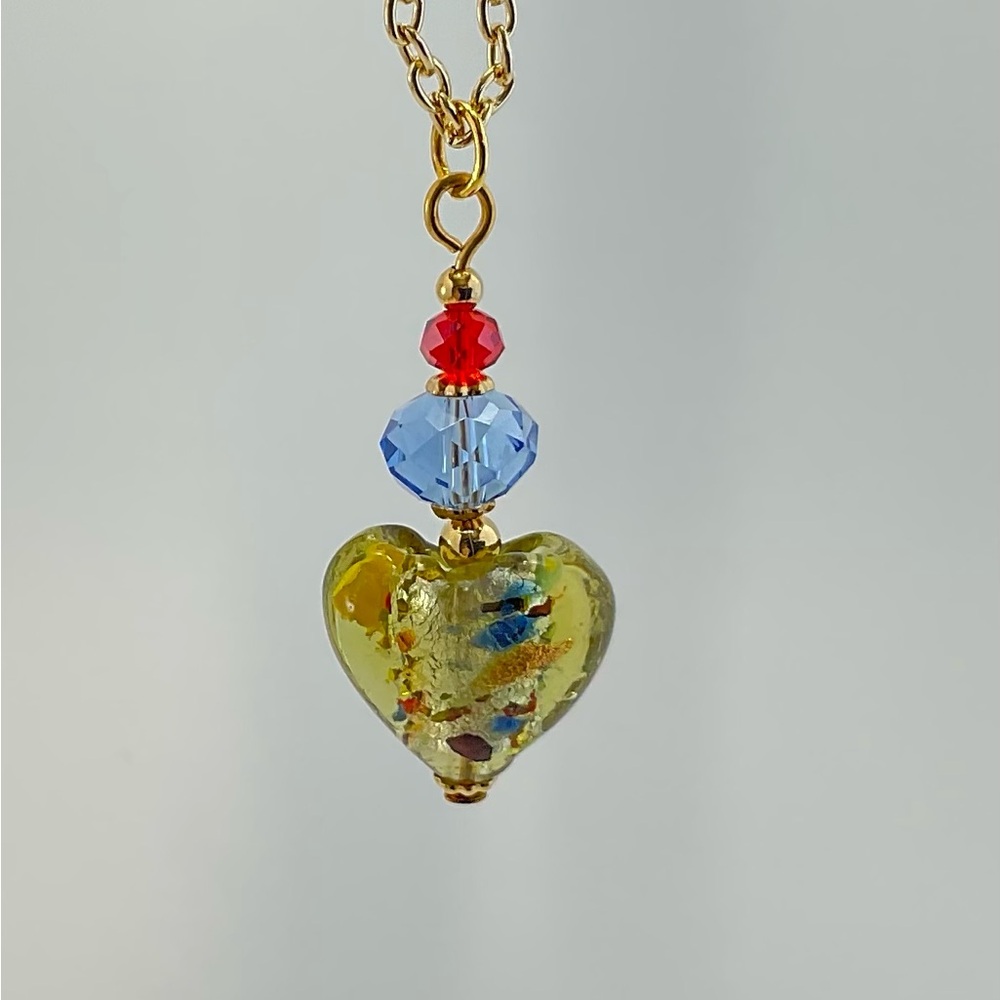 Host Pick!  Yellow Klimt Inspired Murano Heart Pendant Necklace, Lamp Work Glass
